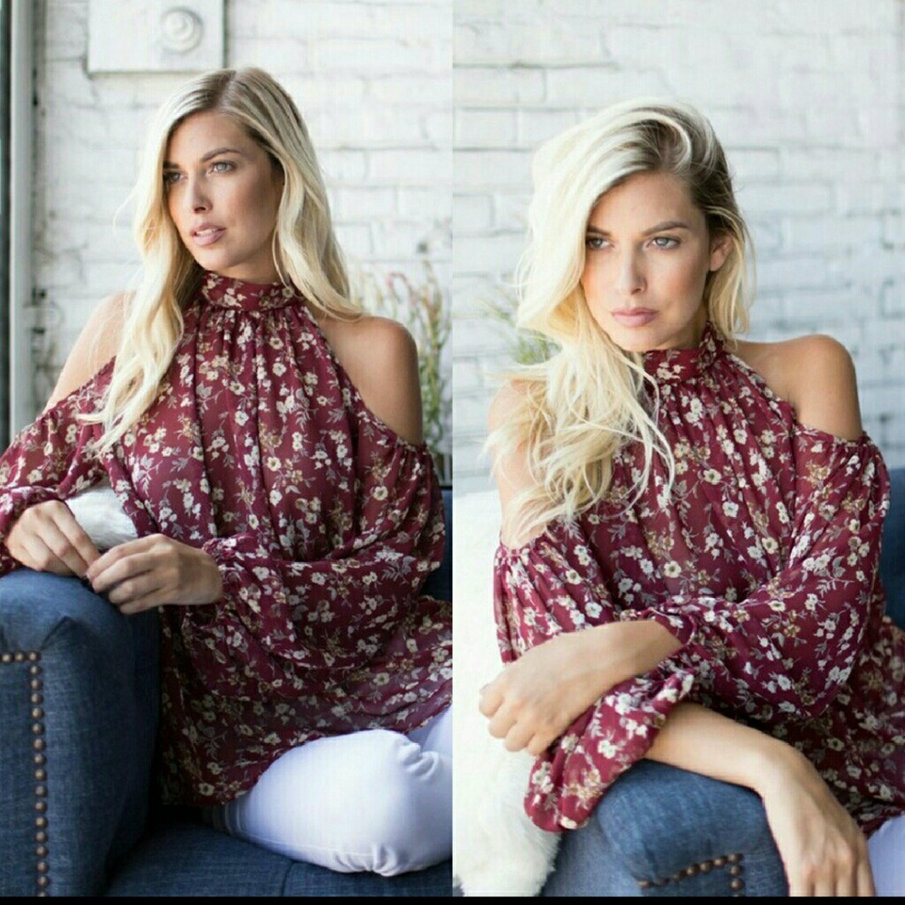 Mock Neck Floral Chiffon Tunic